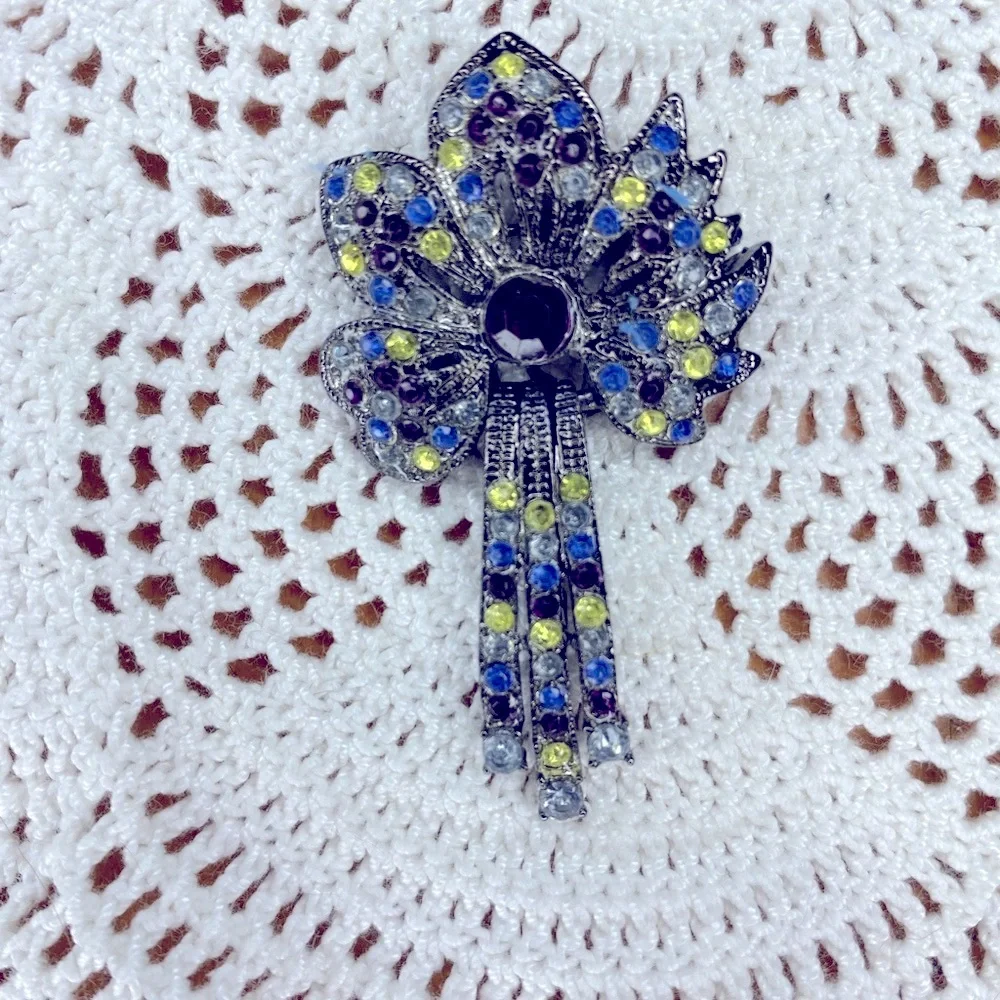 Vintage Silver and Purple Floral Brooch